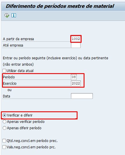 Verificar e diferir período mestre de material no SAP